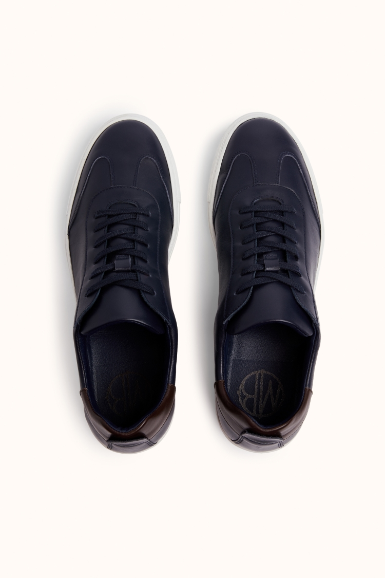 Dalston Navy Leather Smart Trainer | Buy Online at Moss