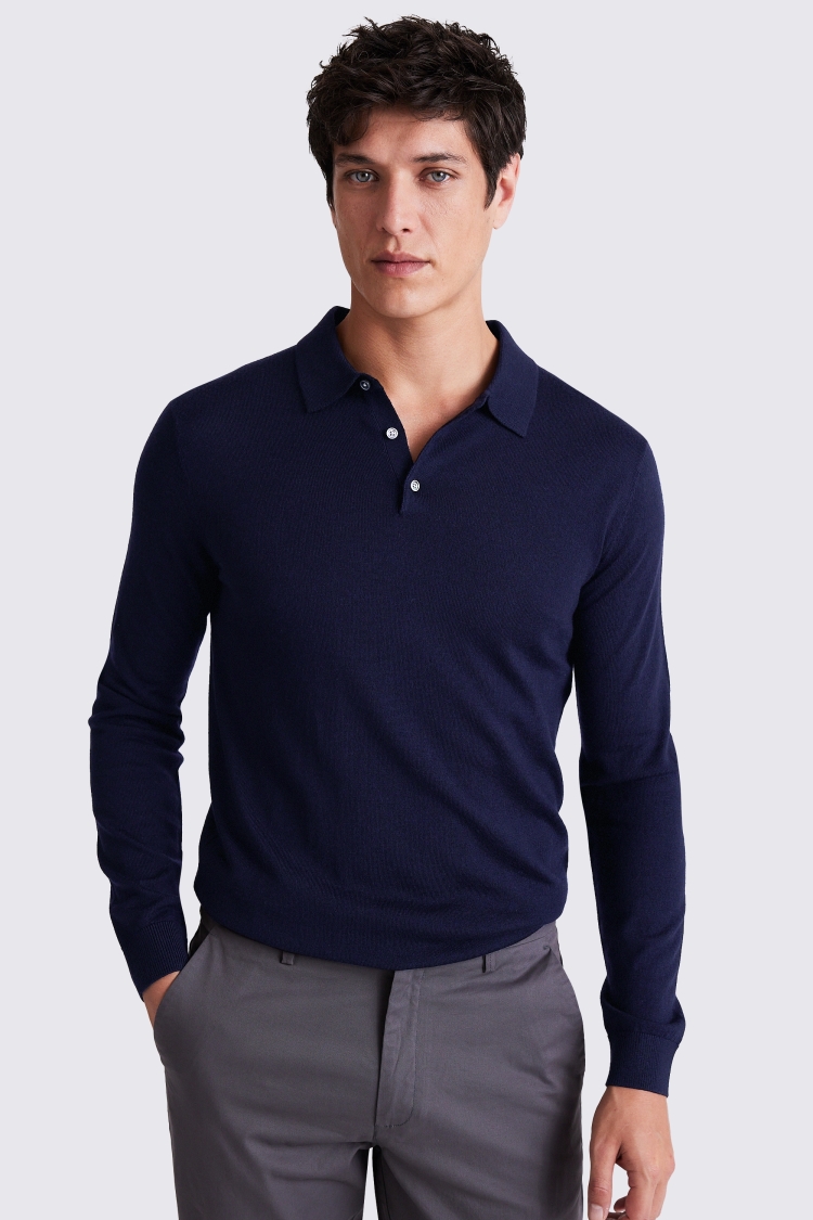 Navy Merino Polo Shirt