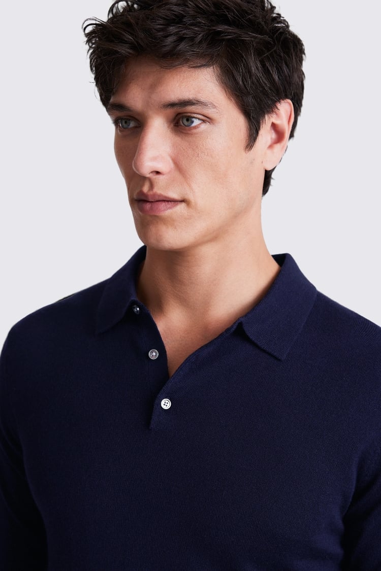 Navy Merino Polo Shirt