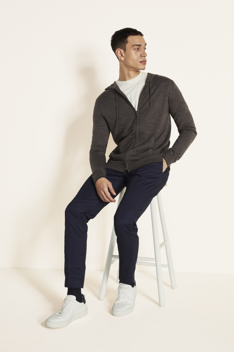 Cappuccino Merino-Blend Zip-Up Hoodie