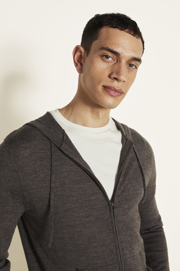 Cappuccino Merino-Blend Zip-Up Hoodie