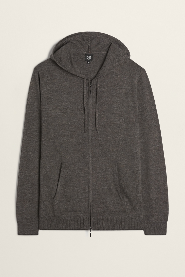 Cappuccino Merino-Blend Zip-Up Hoodie