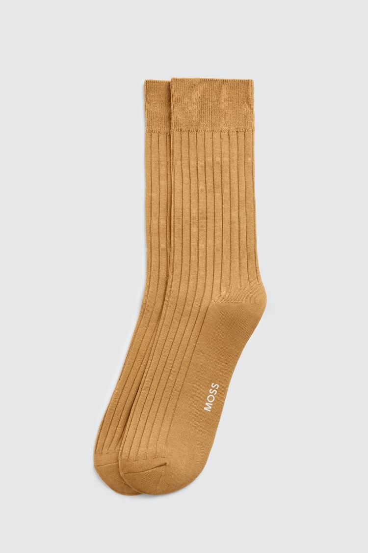 Camel Fine Ribbed Socks