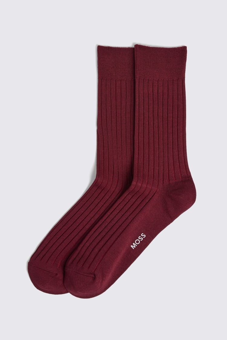 Burgundy Fine Ribbed Socks
