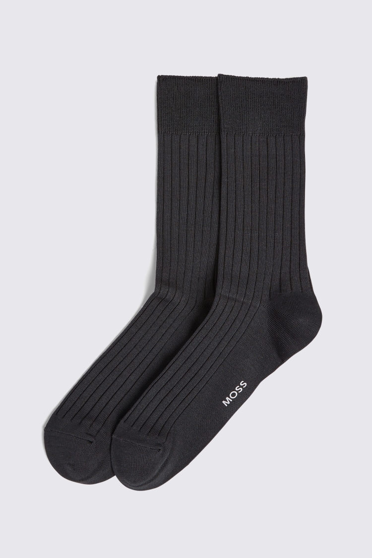 Charcoal Fine Ribbed Socks