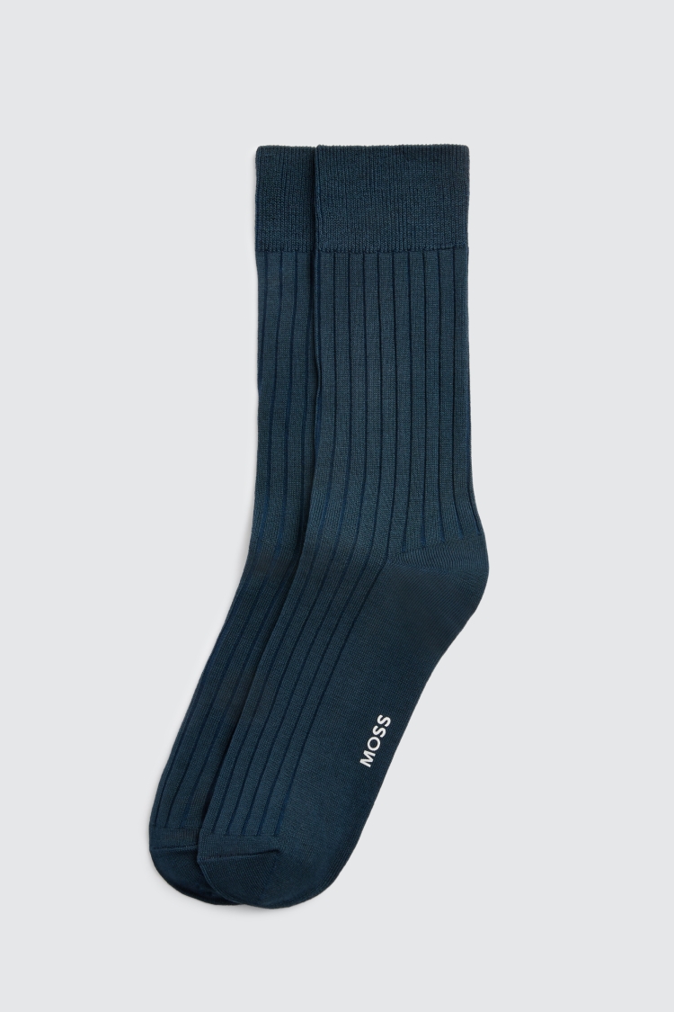 Teal Fine Ribbed Socks | Buy Online at Moss
