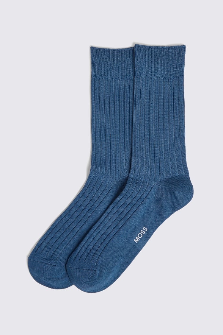 Moonlight Blue Fine Ribbed Socks