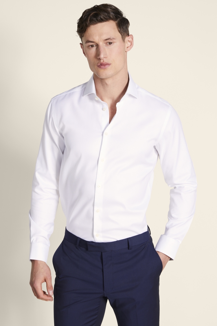 Tailored Fit White Contrast Panama Zero Iron Shirt | Buy Online at Moss