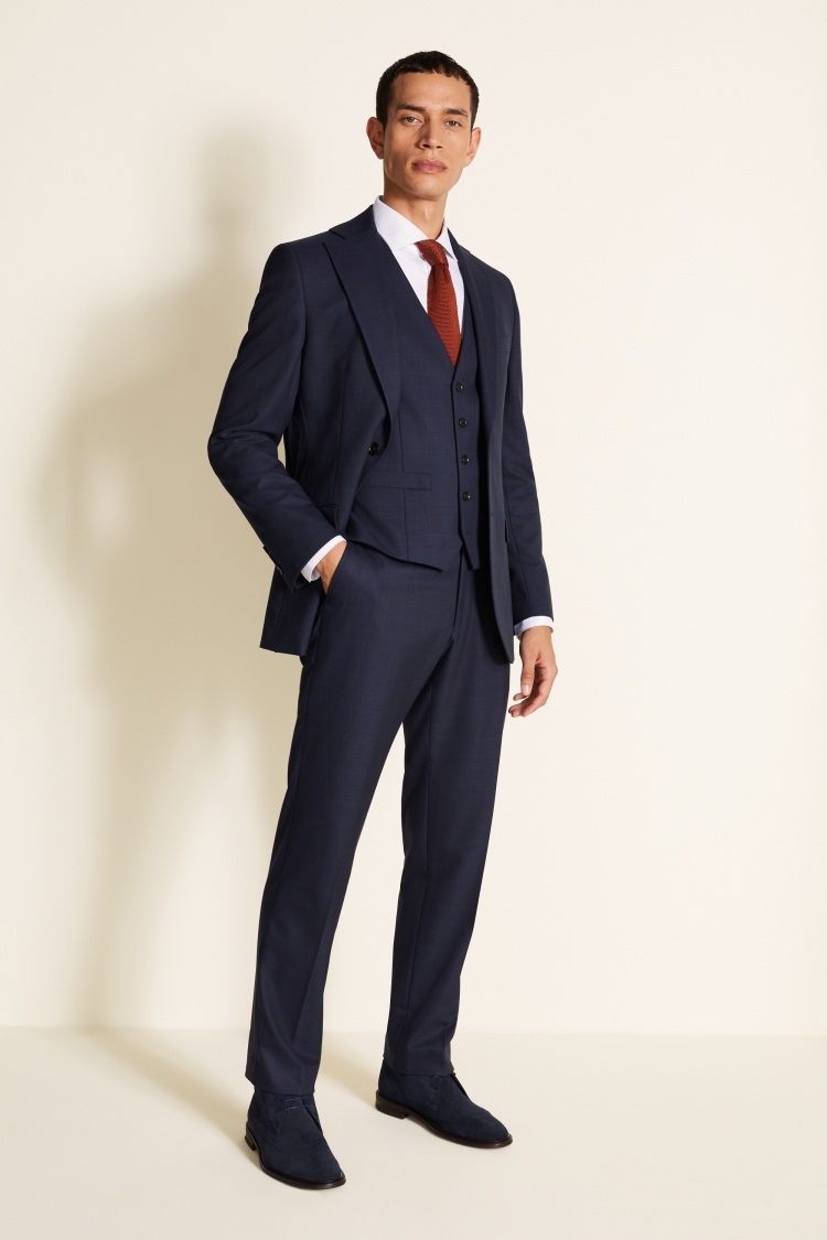 Regular Fit Navy Burgundy check Suit