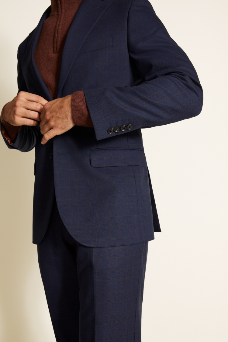 Regular Fit Navy Burgundy check Suit