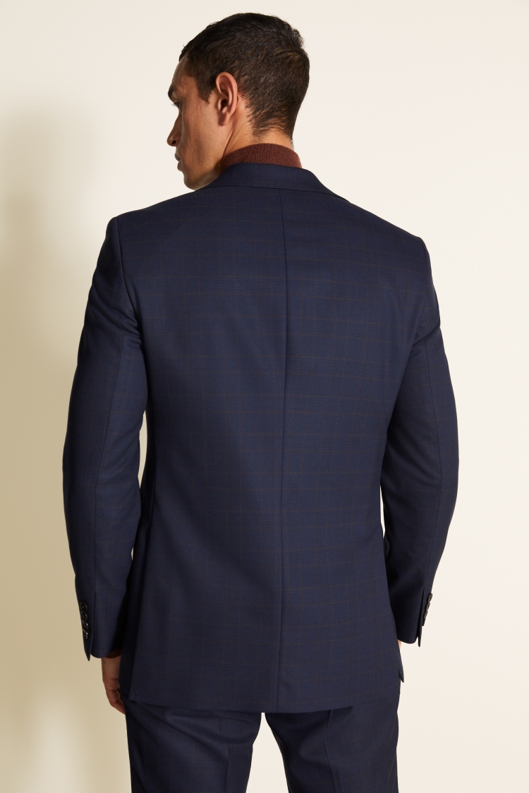 Regular Fit Navy Burgundy check Suit