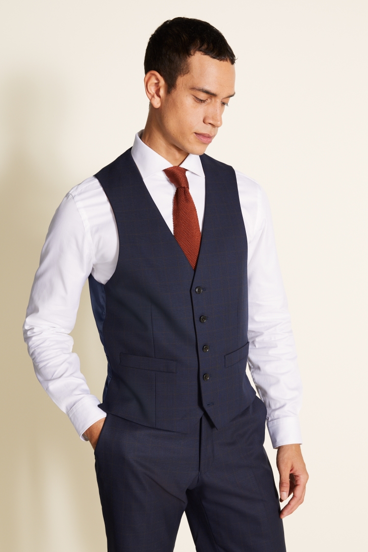 Regular Fit Navy Burgundy check Suit