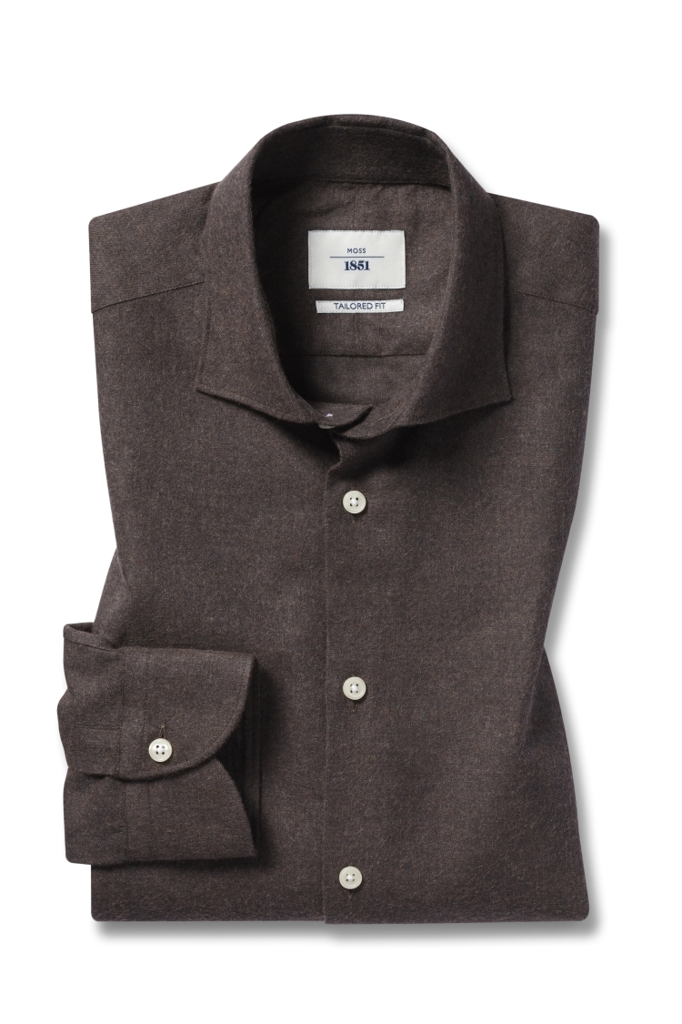 Tailored Fit Brown Brushed Melange Shirt