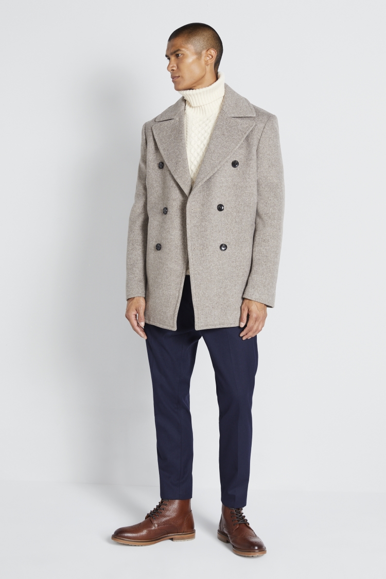 Tailored Fit Oatmeal Pea Coat | Buy Online at Moss