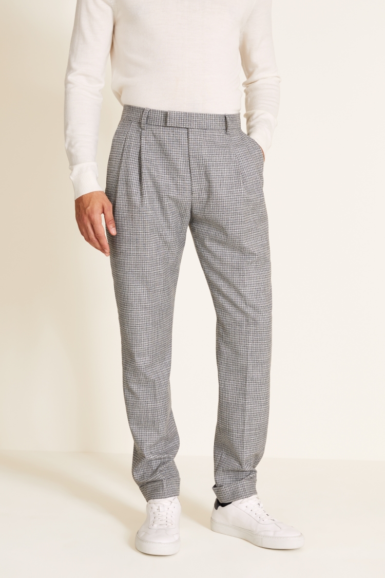 Moss 1851 Tailored Fit Light Grey Houndstooth Trousers