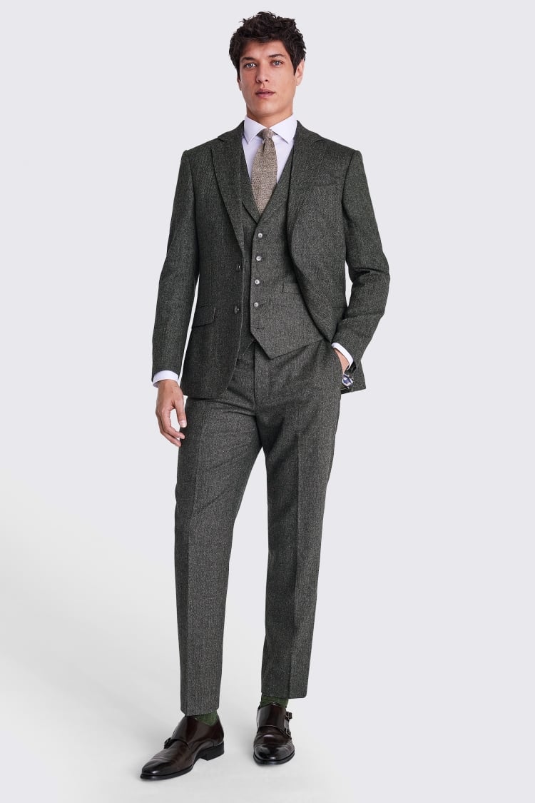 Custom Made  olive herringbone suit