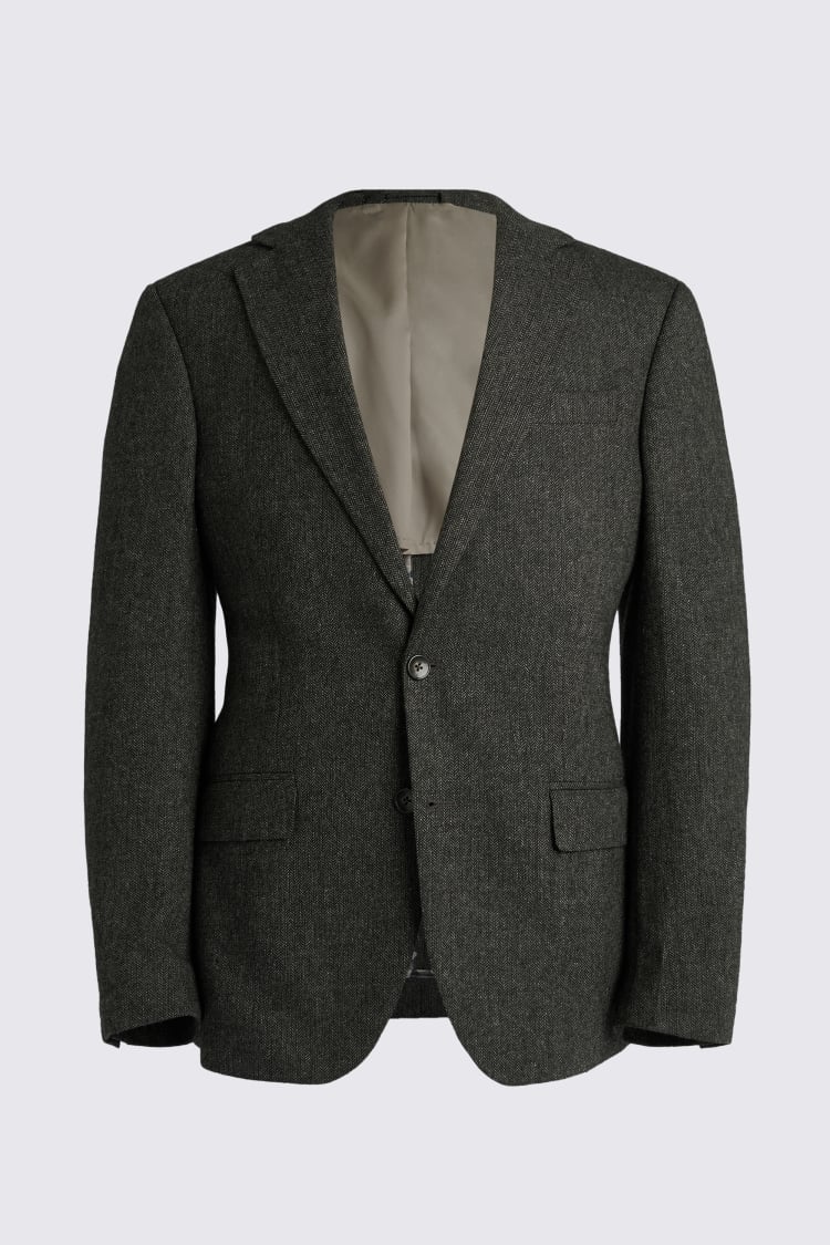 Tailored Fit Olive Herringbone Jacket