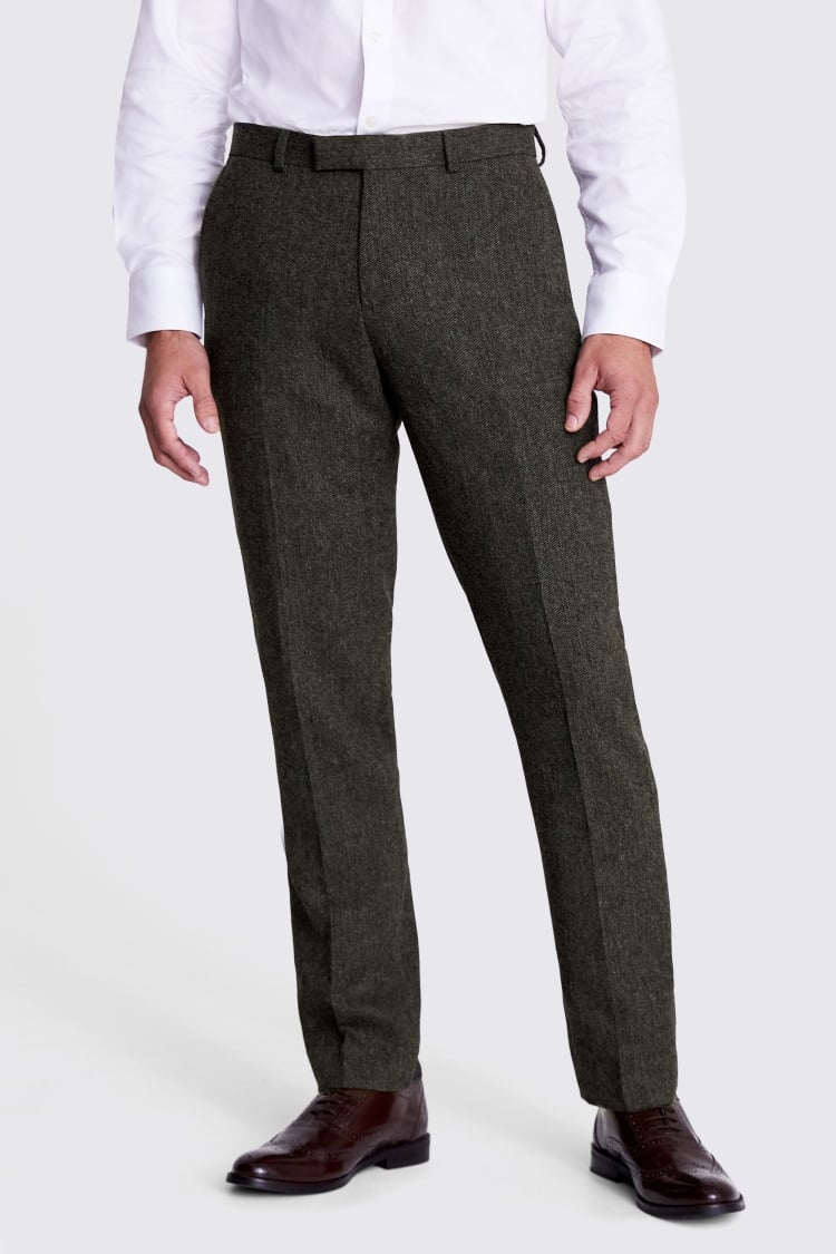 Tailored Fit Olive Herringbone Trousers