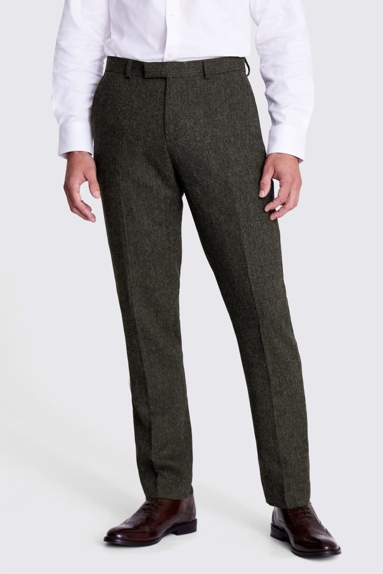 Tailored Fit Olive Herringbone Pants