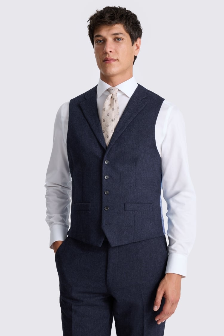 Tailored Fit Ink Herringbone Waistcoat