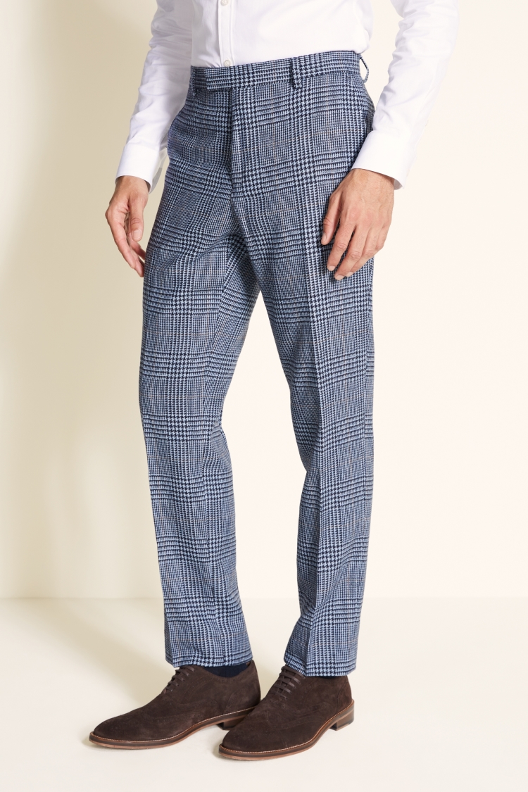 Tailored Fit Blue Tweed Trousers