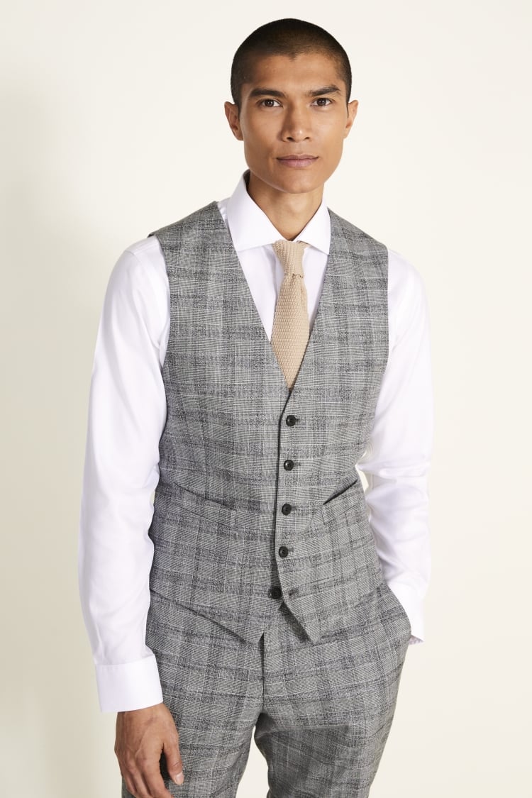 Tailored Fit Black & White Check Waistcoat