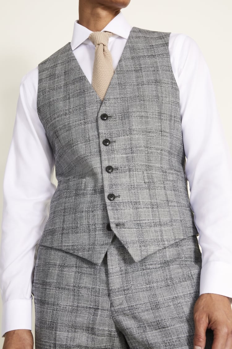 Tailored Fit Black & White Check Waistcoat