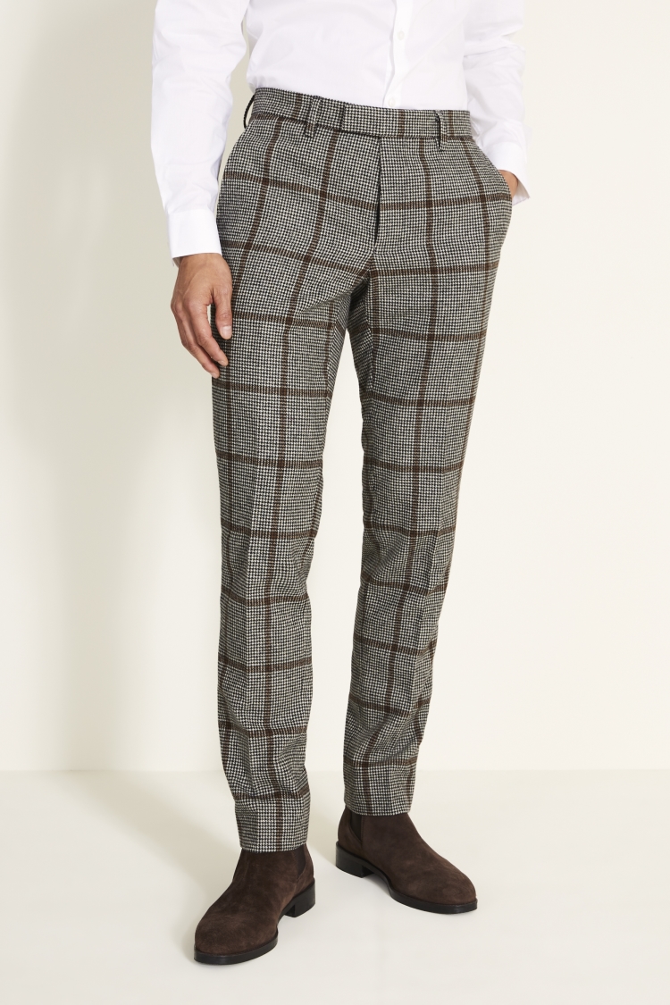 Slim Fit Black & White with Brown Windowpane Pants