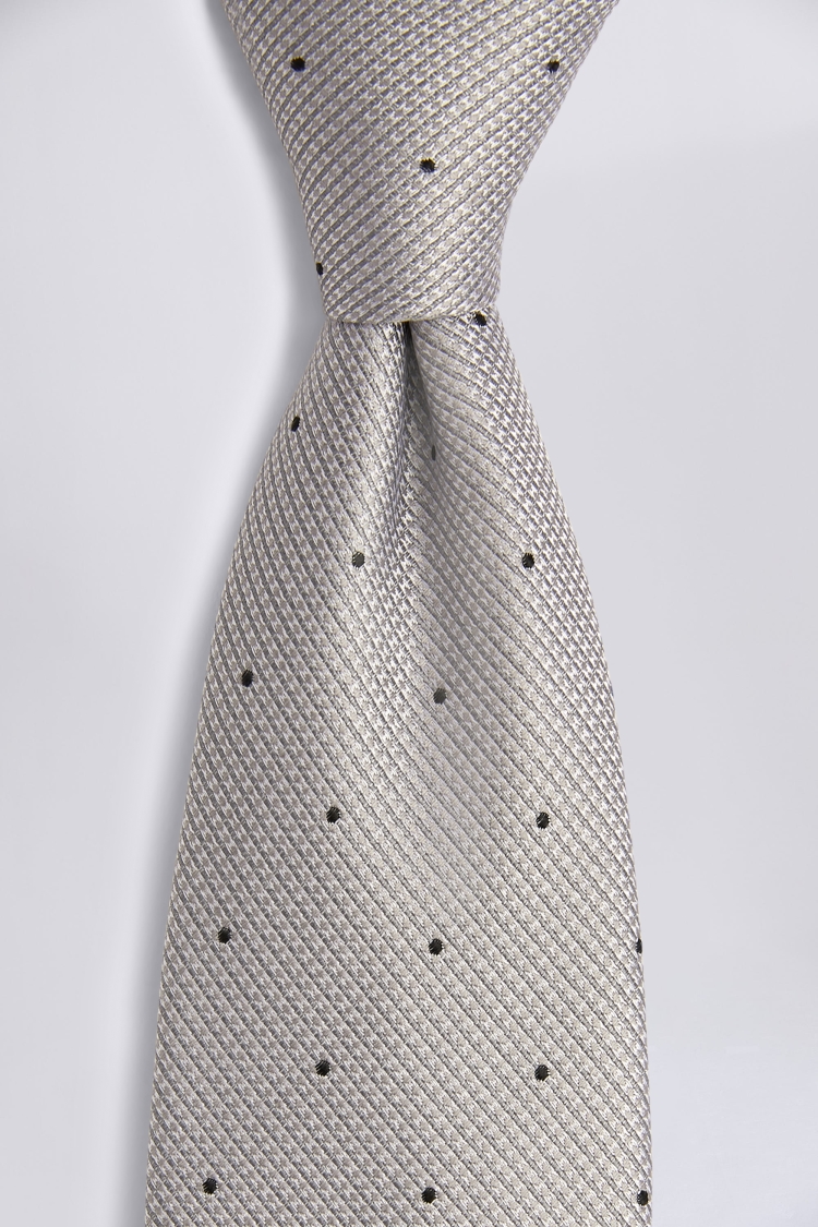 Silver Contrast Spot Silk Tie