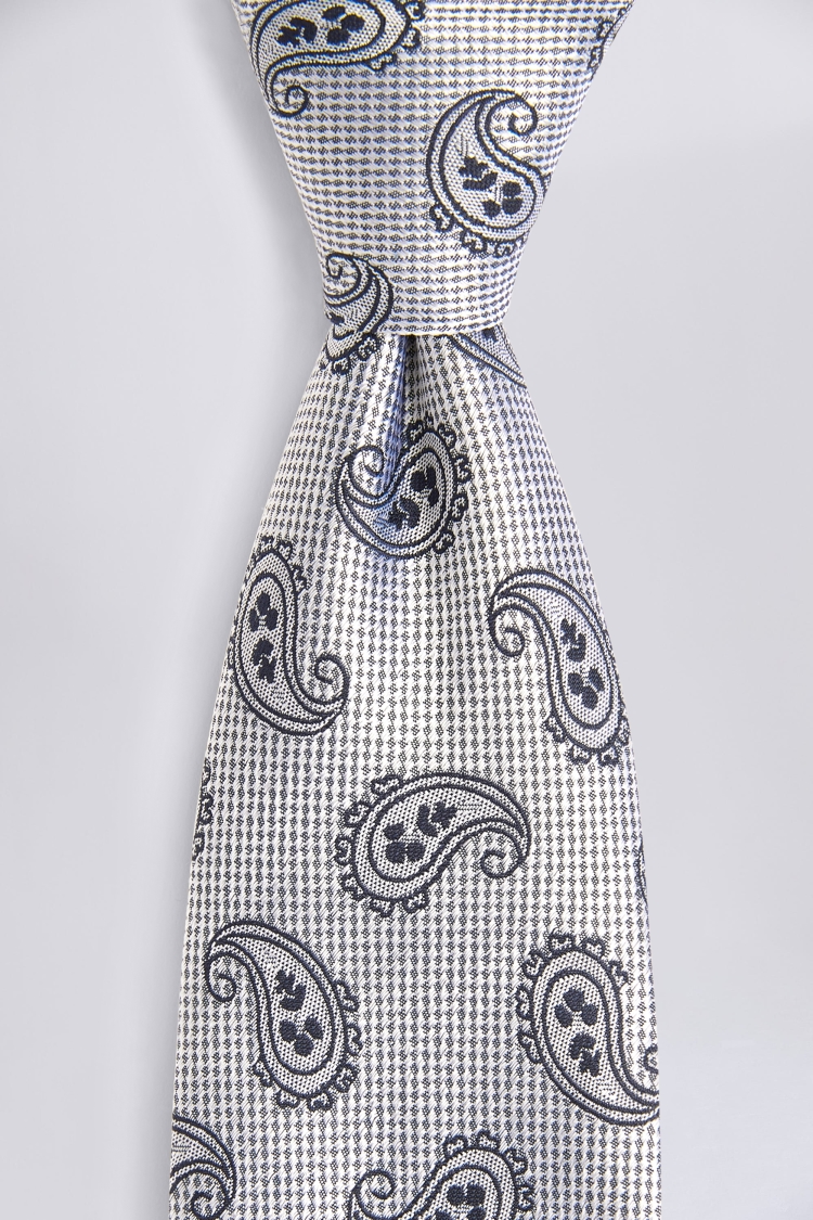 Silver Tonal Paisley Silk Tie