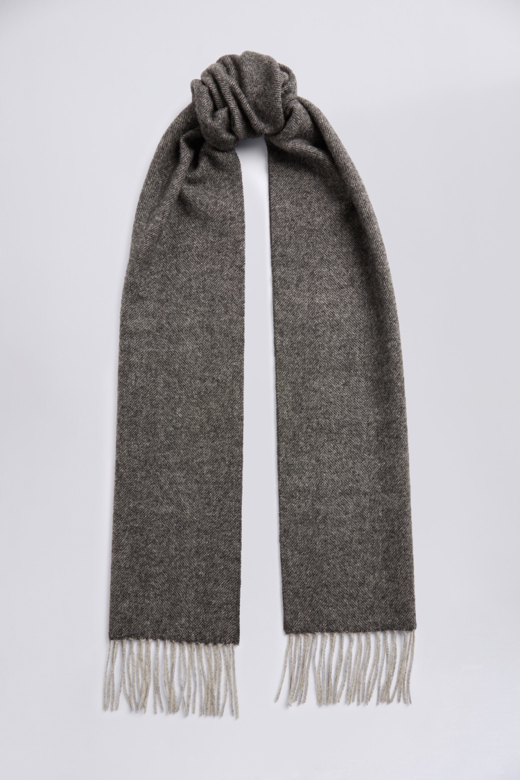 Grey Herringbone Pure Wool Scarf