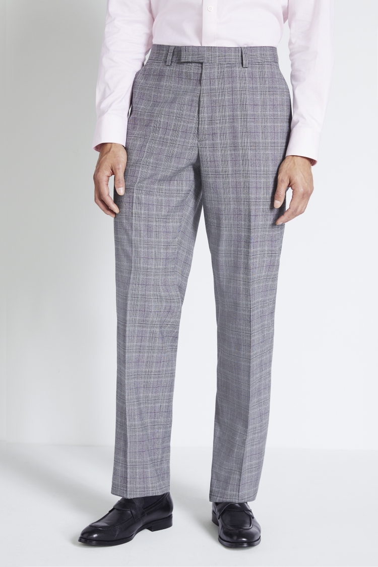 Regular Fit Grey & Purple Check Trouser | Buy Online at Moss