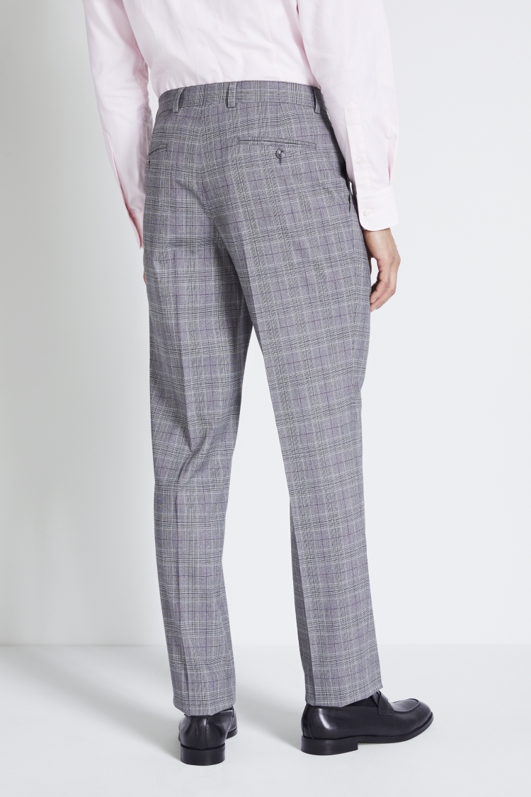 Regular Fit Grey & Purple Check Pant