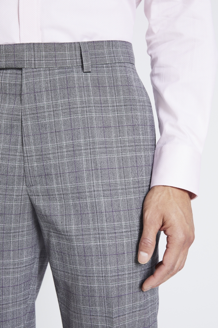 Regular Fit Grey & Purple Check Pant