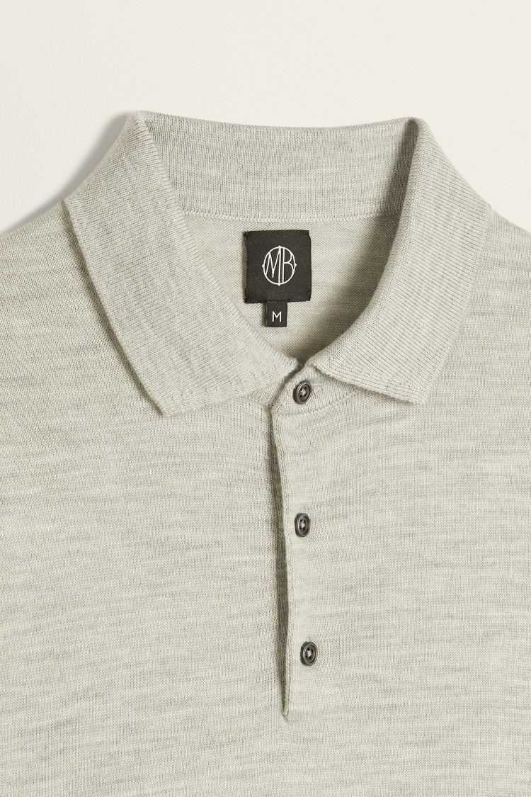 Light Grey Merino 3 Button Polo Shirt