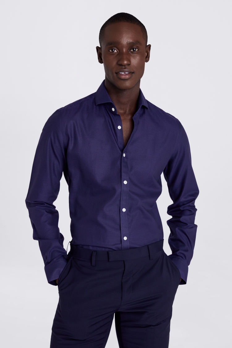 Slim Fit Navy Royal Oxford Non-Iron Shirt