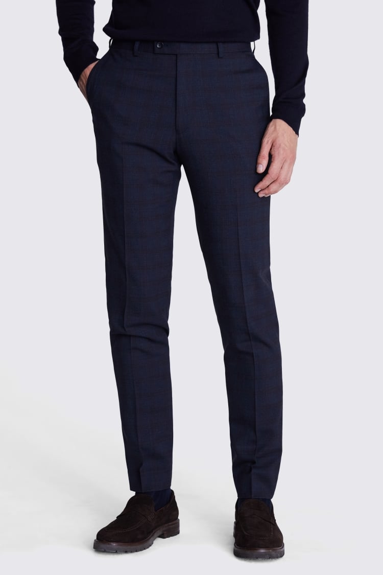 Tailored Fit Navy Check Pants