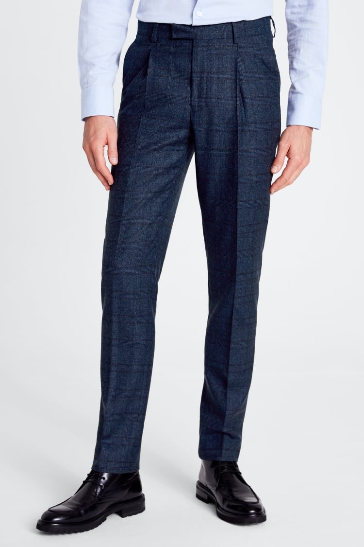 Slim Fit Blue Check Trousers | Buy Online at Moss
