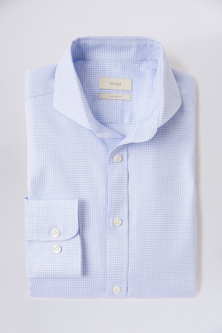 Tailored Fit Sky Puppytooth Single Cuff Shirt 
