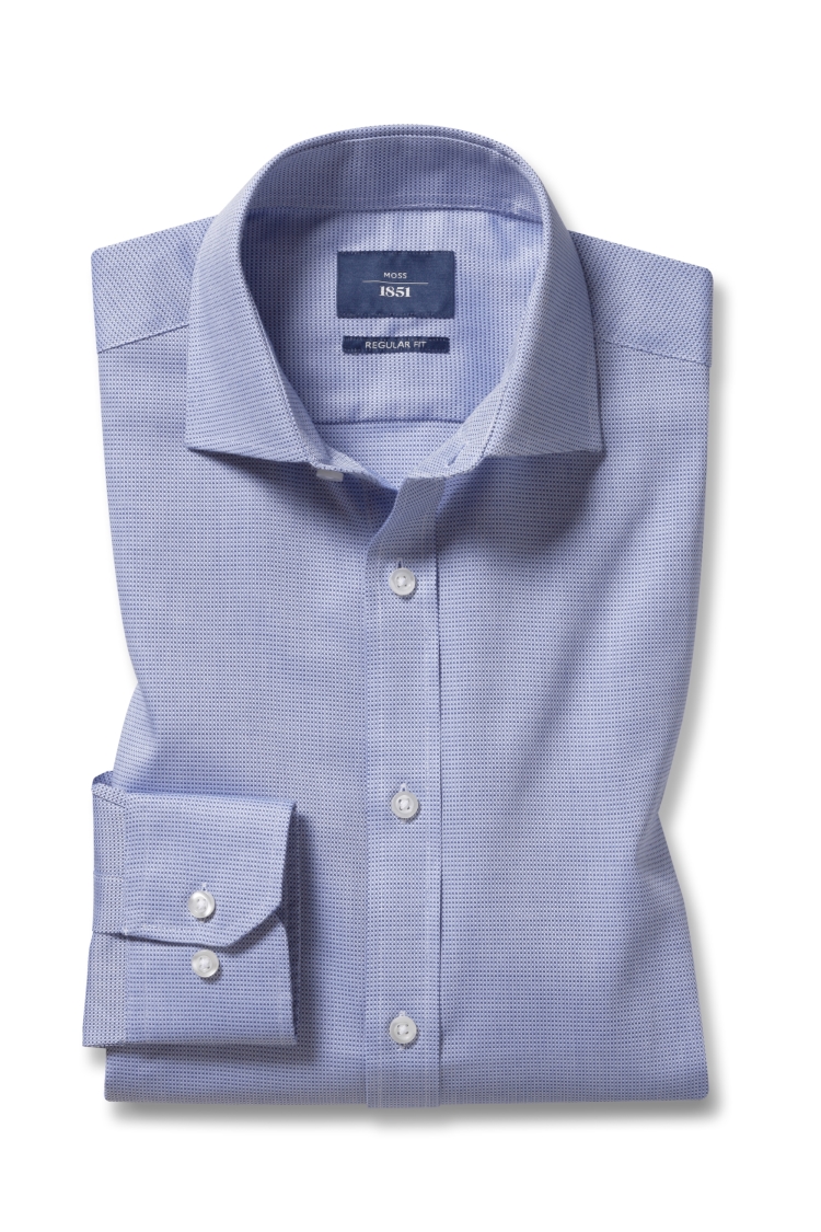 Regular Fit Single Cuff Two Colour Blue Dobby Shirt | Buy Online at Moss