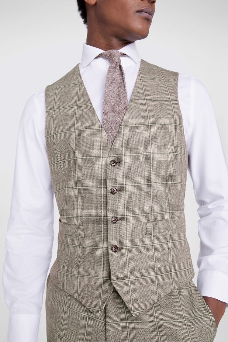 Tailored Fit Neutral Check Performance Waistcoat