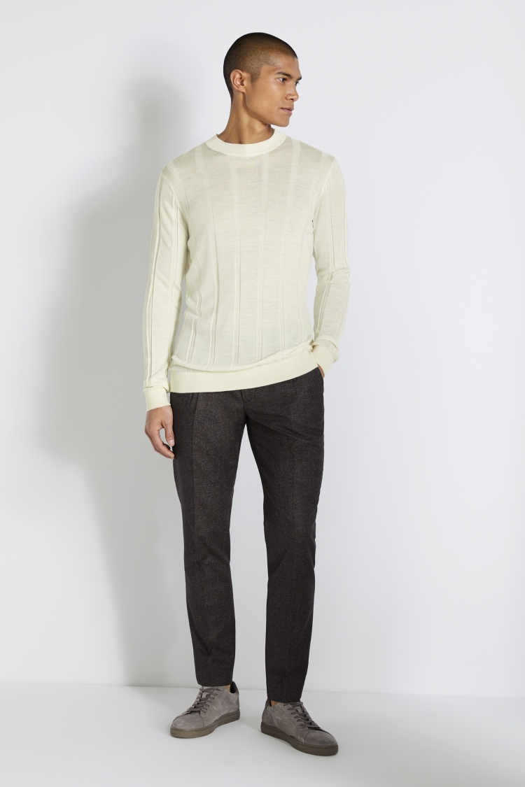 Ivory Ribbed Superfine Crew-Neck Jumper | Buy Online at Moss