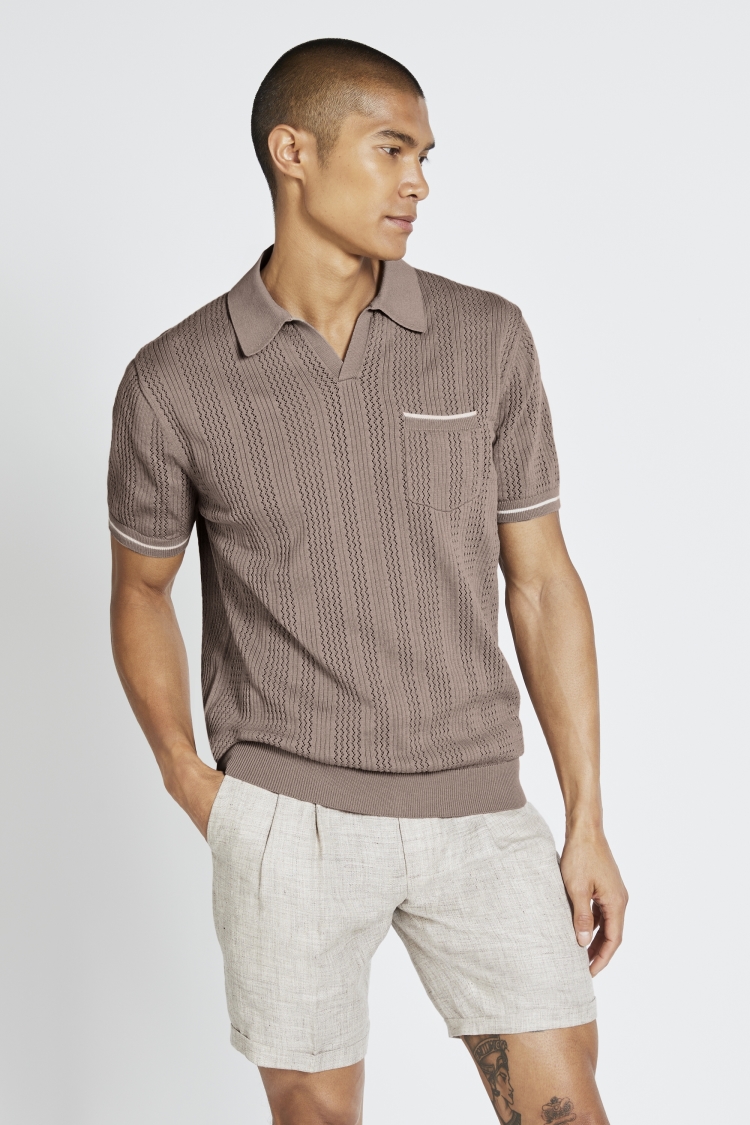 Coffee Cotton Open Knit Skipper Polo | Buy Online at Moss