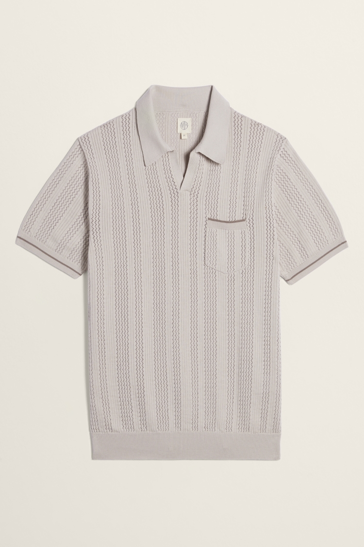 Taupe Cotton Open Knit Skipper Polo | Buy Online at Moss