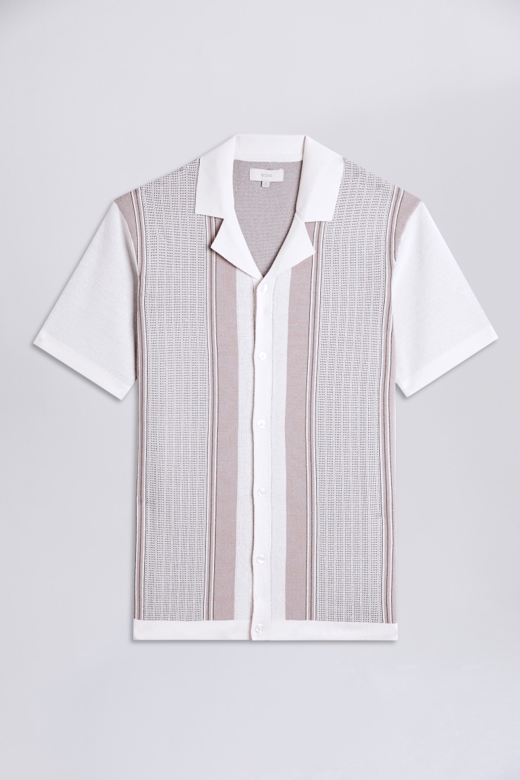 Khaki Geo Cuban-Collar Knitted Shirt