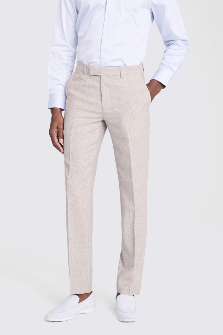 Tailored Fit Light Grey Herringbone Pants