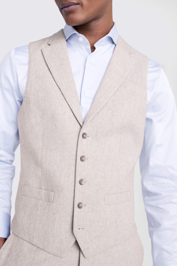 Tailored Fit Light Grey Herringbone Waistcoat