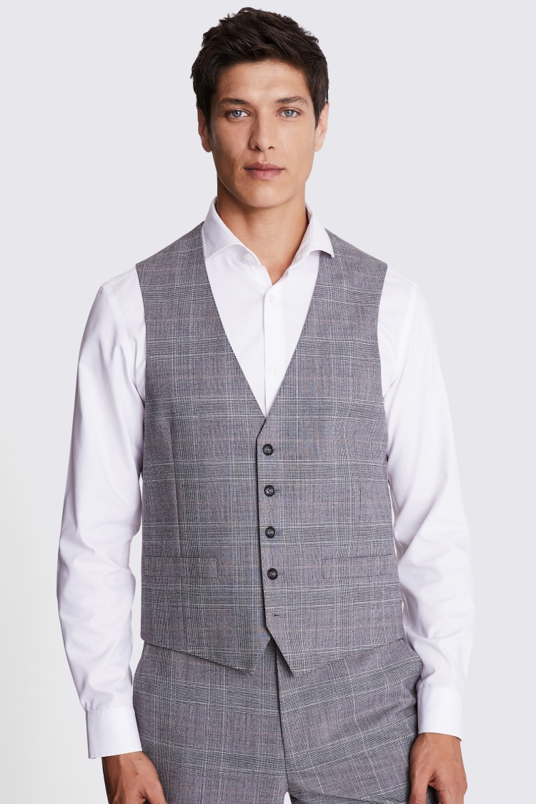 Regular Fit Grey Check Performance Vest 