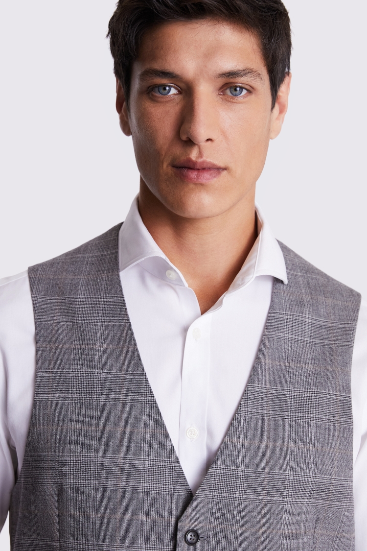 Regular Fit Grey Check Performance Waistcoat | Buy Online at Moss