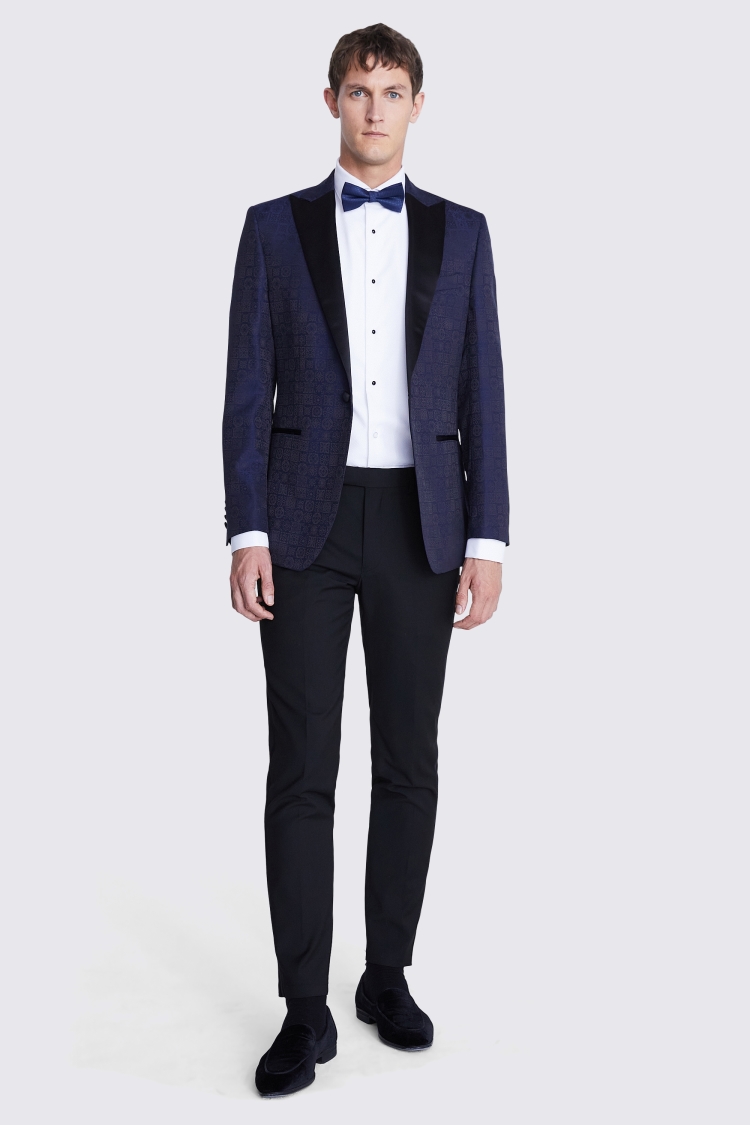 Tailored Fit Navy Jaquard Tuxedo Jacket 